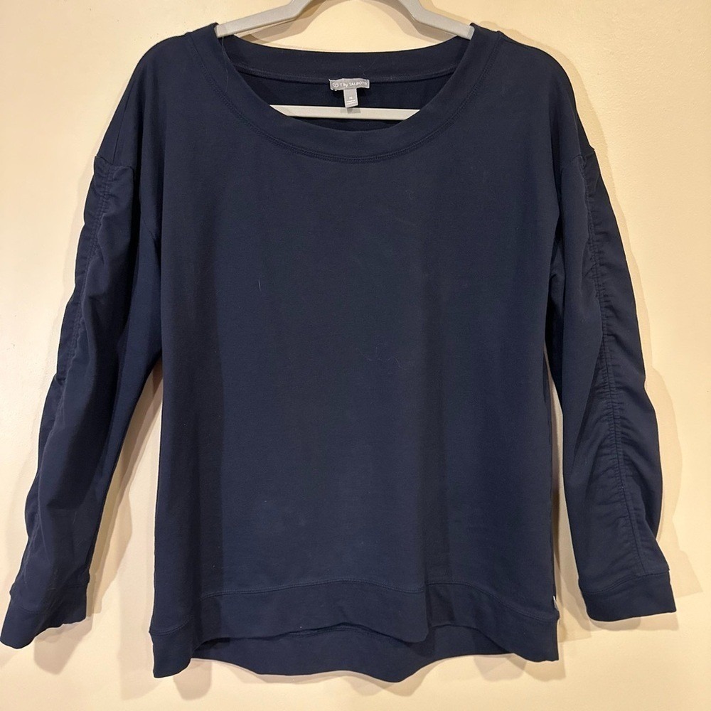 Talbots T‎ by Talbots Women's Navy Long Sleeve Ruched Shoulder Top Medium - Picture 7 of 7
